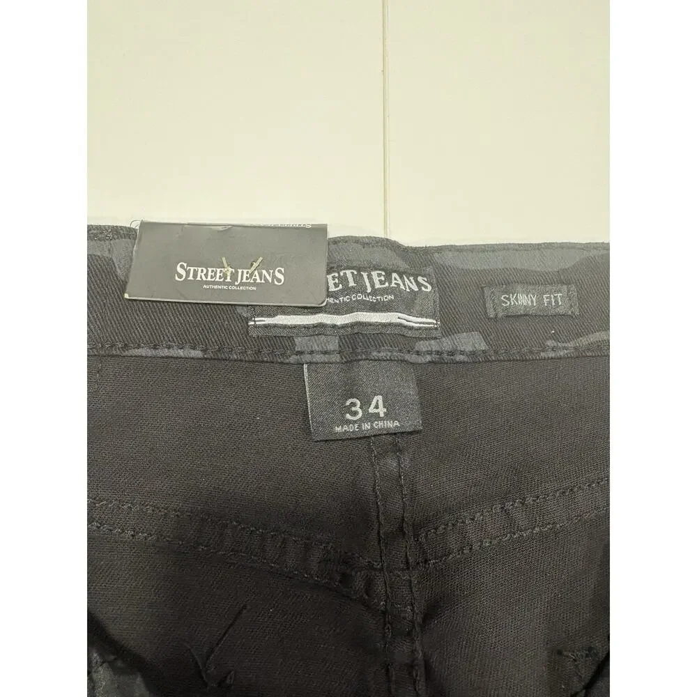Street Jeans Men's Skinny Fit Camo Distressed Jeans Balck/Gray